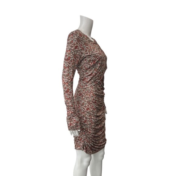 $630 Isabel Marant Etoile Orange Red Rust Multi Ruched Denise Dress size FR 38/6 - Picture 5 of 10